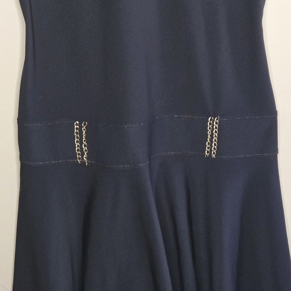 Eliza Audley | Black Drop Waist Tank Dress with Gold Chain Detail Size Small - Picture 3 of 5